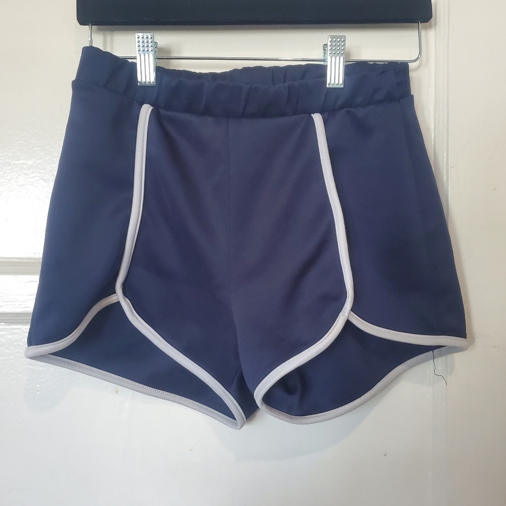 Navy Blue Athletic Shorts with White Trim